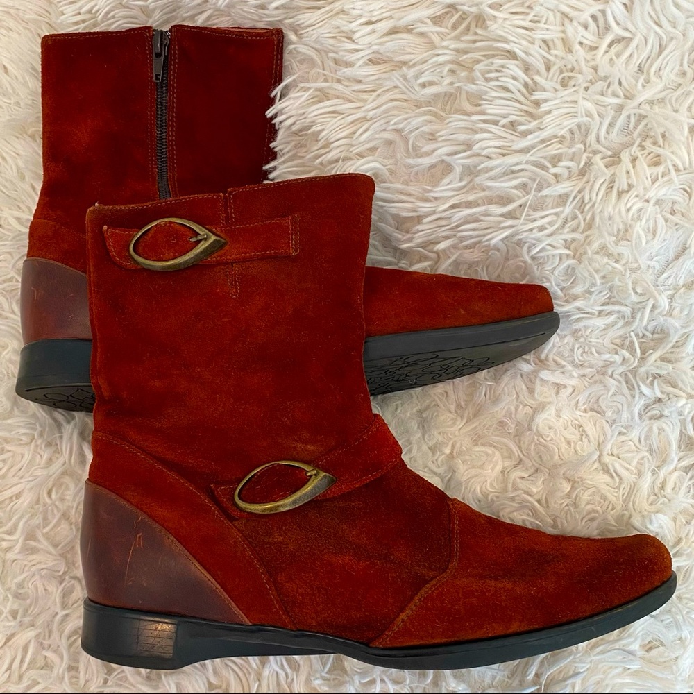 NAOT Rust Orange Red Genuine Suede Leather Ankle Boots Comfort Style Buckles